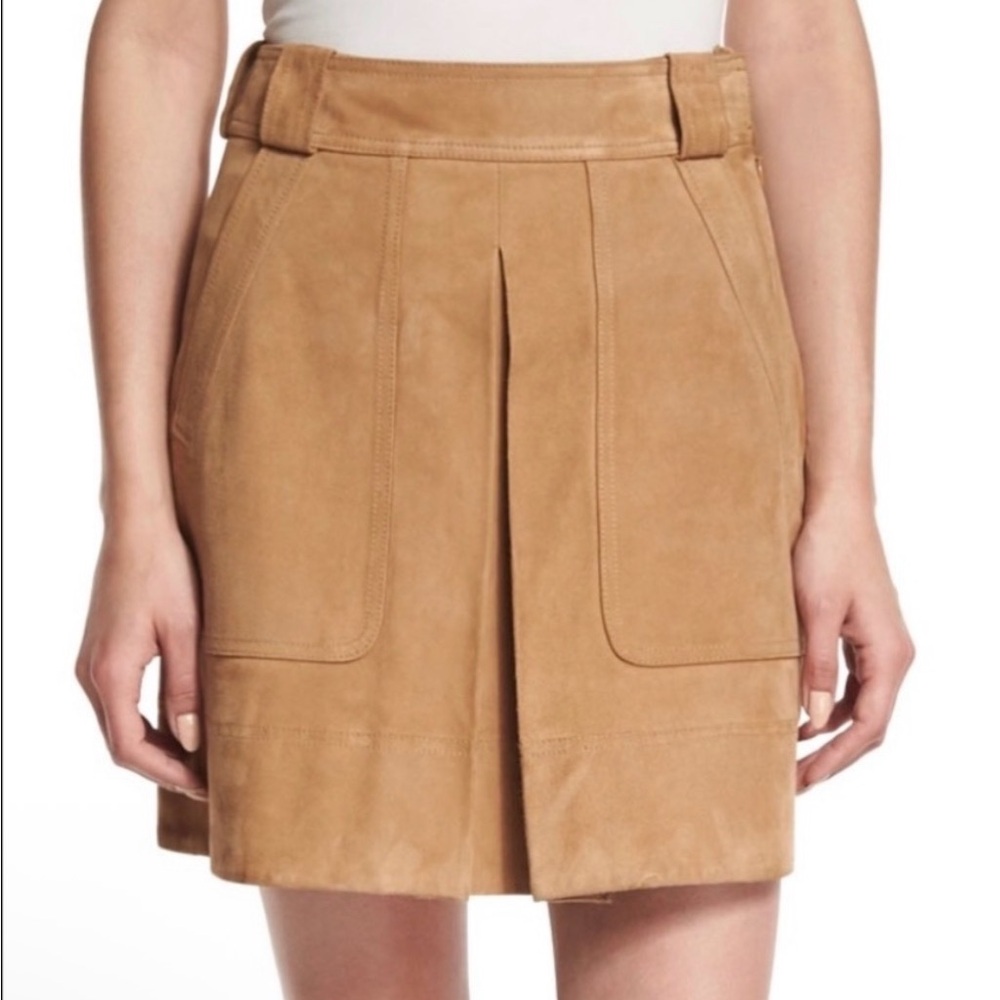VINCE Inverted Pleat Suede Miniskirt, Size 2